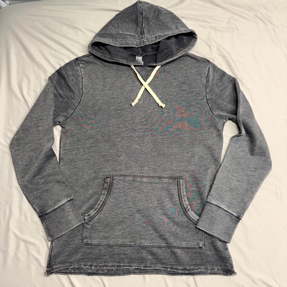 Alternative Apparel Eco-Fleece Lightweight Raw Hem Pullover Hoodie Gray‎ Small